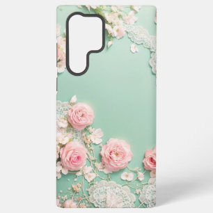 Romantic Mint and Pink Rose Phone Case Samsung Galaxy S22 Ultraケース