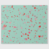 Romantic Mint Green Red Hearts Valentine  ラッピングペーパー (フラット)