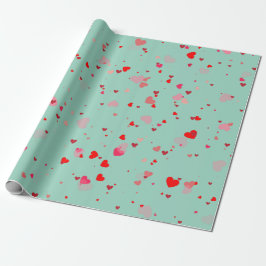 Romantic Mint Green Red Hearts Valentine  ラッピングペーパー
