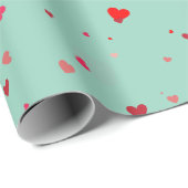 Romantic Mint Green Red Hearts Valentine  ラッピングペーパー (ロールコーナー)