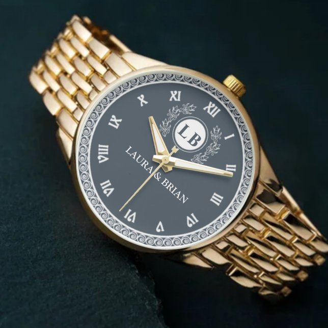 Romantic Monogram Elegant White & Navy Letters 腕時計 (クリエイターアップロード済み)