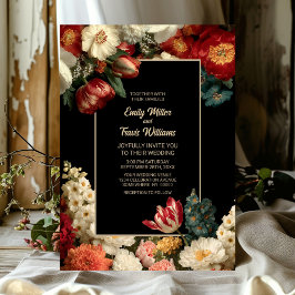 Romantic Moody Floral Black Wedding 招待状