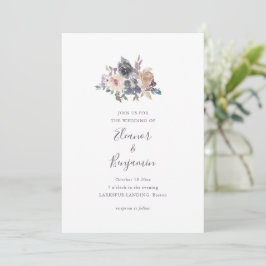 Romantic Moody Plum Watercolor Floral Wedding 招待状