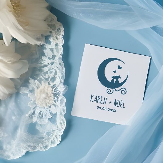 Romantic Moon Funny Kittens Couple ラバースタンプ