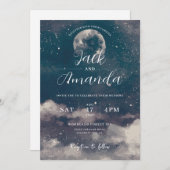 Romantic moonlight Watercolor wedding invitations 招待状 (正面/裏面)