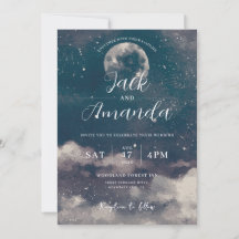 Romantic moonlight Watercolor wedding invitations