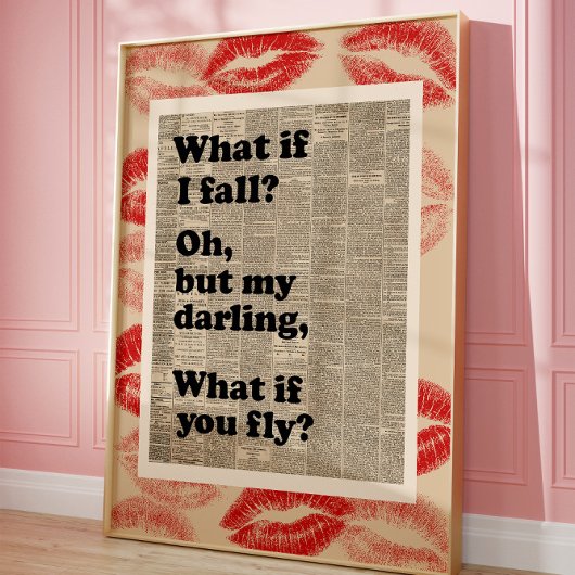 Romantic Motivational Quote Newspaper Wall Art  ポスター