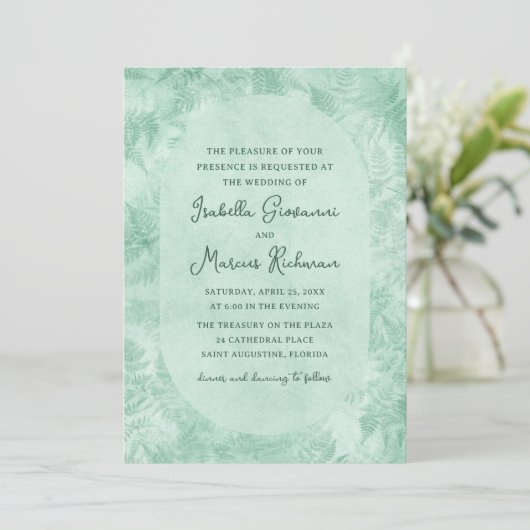 Romantic Mystical Green Fern Wedding Invitation 招待状 (スタンド正面)