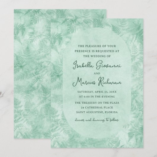 Romantic Mystical Green Fern Wedding Invitation 招待状 (正面/裏面)