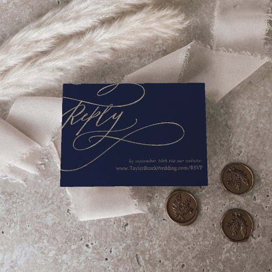 Romantic Navy金ゴールド印刷可結婚能サイトRSVP 招待状