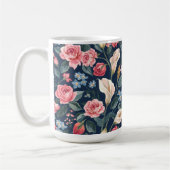 Romantic Navy Blue Floral Garden Pattern コーヒーマグカップ (左)