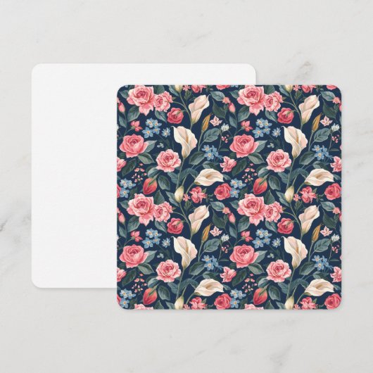 Romantic Navy Blue Floral Garden Pattern シーズンカード (正面/裏面)