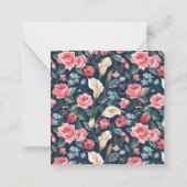 Romantic Navy Blue Floral Garden Pattern ノートカード (裏面)