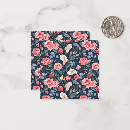 Romantic Navy Blue Floral Garden Pattern ノートカード (正面/裏面インサイチュ)