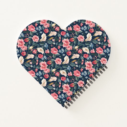 Romantic Navy Blue Floral Garden Pattern ノートブック (裏面)