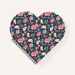 Romantic Navy Blue Floral Garden Pattern ノートブック