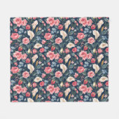 Romantic Navy Blue Floral Garden Pattern フリースブランケット (正面(横))