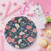 Romantic Navy Blue Floral Garden Pattern ペーパープレート (パーティー)