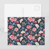 Romantic Navy Blue Floral Garden Pattern ポストカード (正面/裏面)