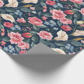 Romantic Navy Blue Floral Garden Pattern ラッピングペーパー (角)