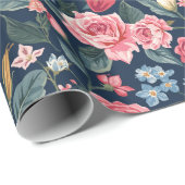 Romantic Navy Blue Floral Garden Pattern ラッピングペーパー (ロールコーナー)