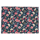Romantic Navy Blue Floral Garden Pattern ラージペーパーバッグ (裏面)