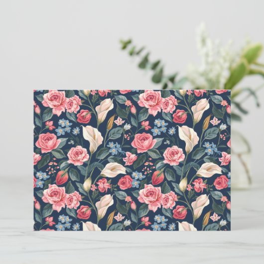 Romantic Navy Blue Floral Garden Pattern 招待状 (スタンド正面)
