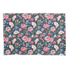 Romantic Navy Blue Floral Garden Pattern 枕カバー