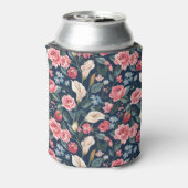 Romantic Navy Blue Floral Garden Pattern 缶クーラー (缶裏面)