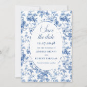 Romantic Navy Blue Floral Save the Date Wedding  招待状 (正面)