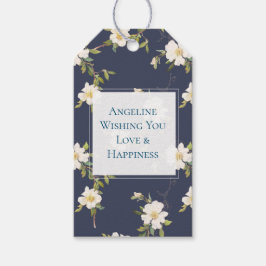Romantic Navy Blue White Floral Bridal Shower ギフトタグ