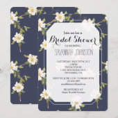 Romantic Navy Blue White Floral Bridal shower 招待状 (正面/裏面)