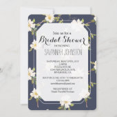 Romantic Navy Blue White Floral Bridal shower 招待状 (正面)