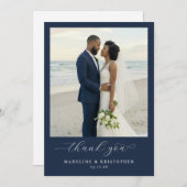 Romantic Navy Elegant Photo サンキューカード (正面/裏面)