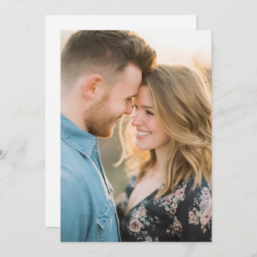 Romantic Navy Floral Photo 招待状 (正面/裏面)