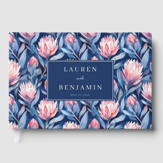 Romantic Navy Floral Protea ゲストブック (正面)