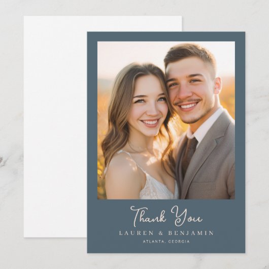 Romantic Navy Photo サンキューカード (正面/裏面)