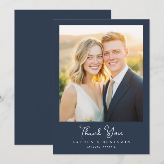 Romantic Navy Photo サンキューカード (正面/裏面)
