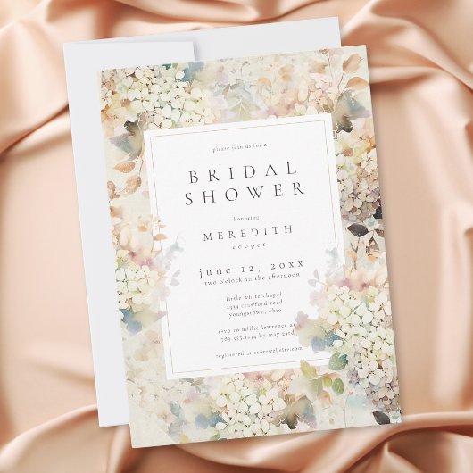 Romantic Neutral Vintage Hydrangeas Bridal Shower 招待状