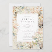 Romantic Neutral Vintage Hydrangeas Bridal Shower 招待状 (正面)