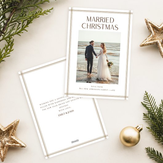 Romantic Newlywed Married Christmas Beach Photo シーズンカード