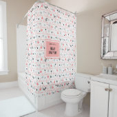Romantic Newlywed Shower Curtain Pink Black Hearts シャワーカーテン (インサイチュ)