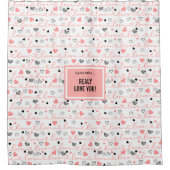 Romantic Newlywed Shower Curtain Pink Black Hearts シャワーカーテン (正面)