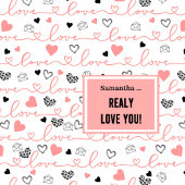 Romantic Newlywed Shower Curtain Pink Black Hearts シャワーカーテン