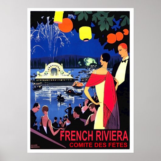 Romantic night at french riviera, vintage travel ポスター (正面)