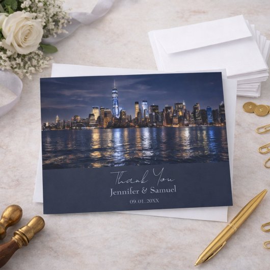 Romantic NYC Skyline Wedding Thank You 