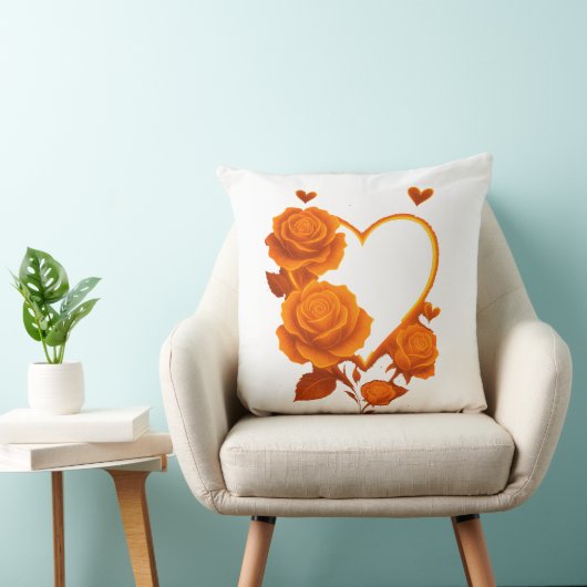 Romantic Orange Roses Heart Throw" クッション (椅子)
