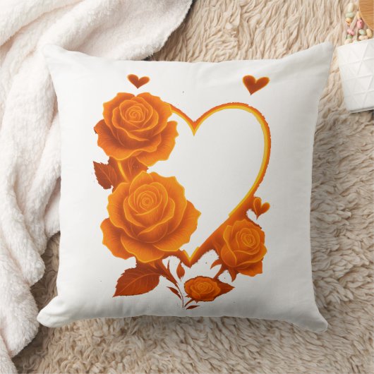 Romantic Orange Roses Heart Throw" クッション (ブランケット)