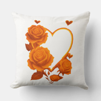 Romantic Orange Roses Heart Throw" クッション