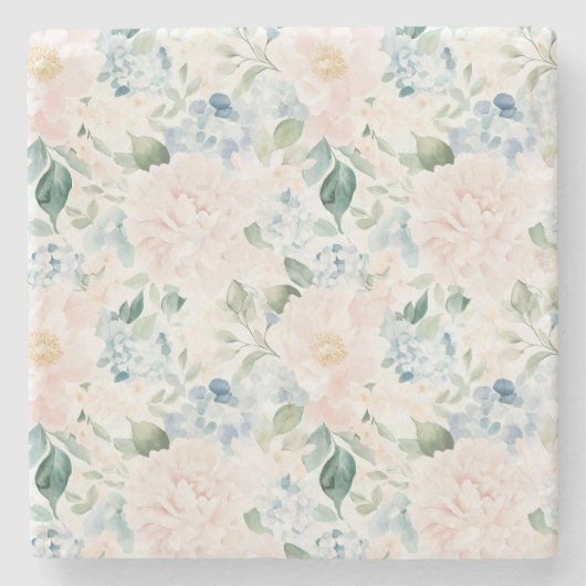 Romantic Pale Blue Blush Pink Flowers ストーンコースター (正面)